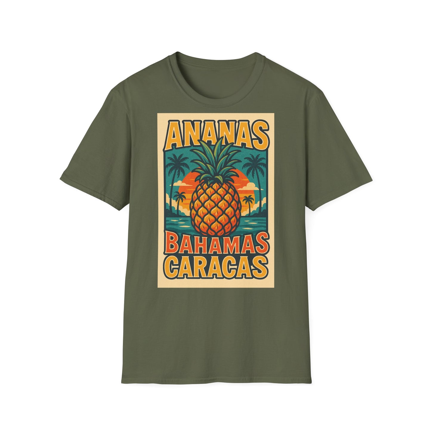 Tropical Graphic Tee, Retro Pineapple Unisex T-Shirt,