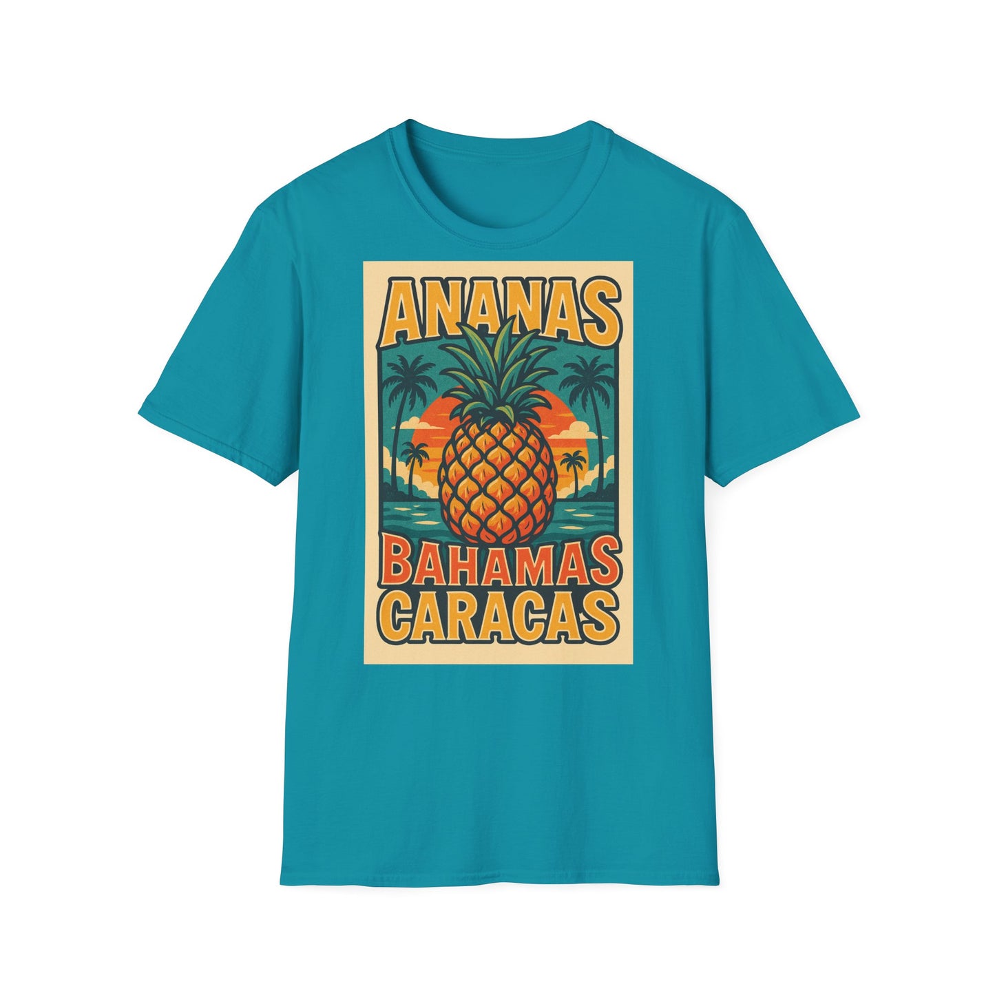 Tropical Graphic Tee, Retro Pineapple Unisex T-Shirt,